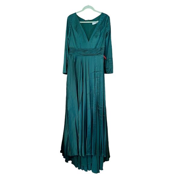 Mac Duggal NEW Size 14 Emerald Green Long Sleeve Ruched Waist A Line Gown 55245 - Picture 6 of 7